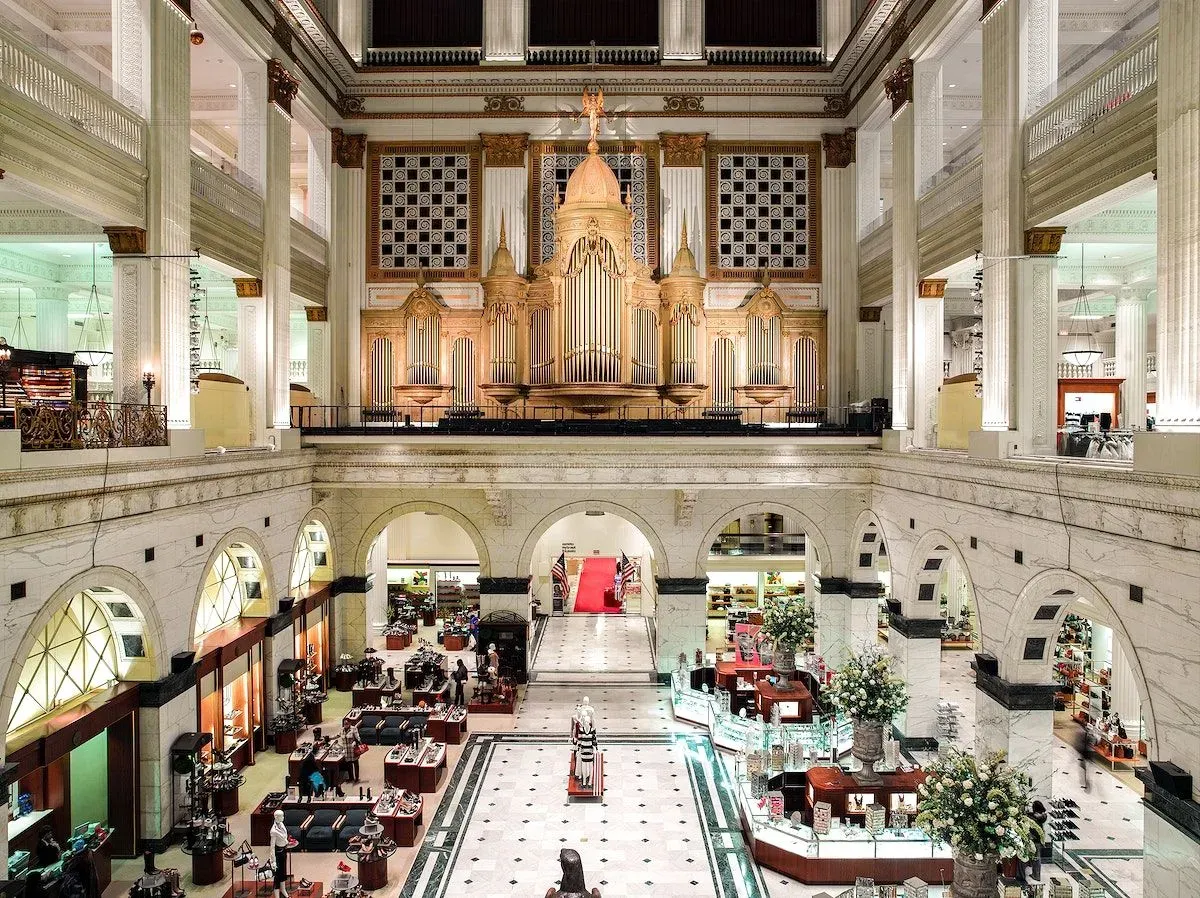 The interior of the Wanamaker's Department Store complete with organ