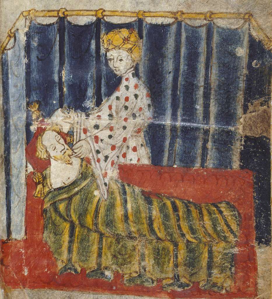 Gawain tempted by the Lady, from "Gawain and the Green Knight."
